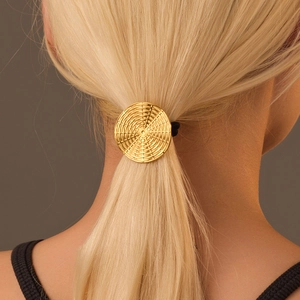 Élastique à Cheveux Minimaliste en Acier Titane Texture Tressée Circulaire Scrunchie Noir À La Mode Pour Femme Accessoire