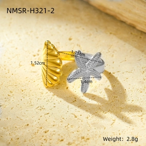 Anello regolabile con conchiglia dorata e stella marina argentata con specifiche tecniche