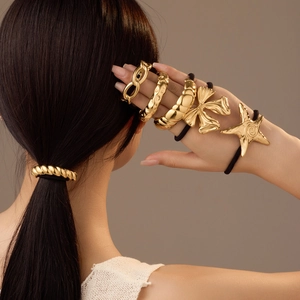 Ensemble d'élastiques à cheveux en acier inoxydable doré 18K avec étoile de mer