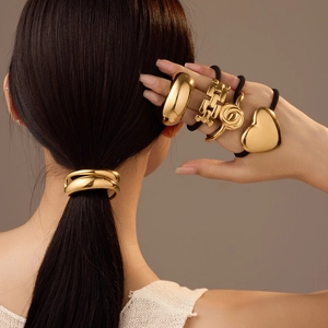 Fashion Stainless Steel Geometric Metal Hair Ring For Women Gold Heart Circle Spiral Elastic Hair Tie Ponytail Holder Jewelry