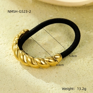 18K gold plated twisted metal hair tie with black high elasticity nylon rope band