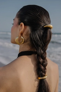Chic 18K gold plated geometric hair tie and large hollow hoop earrings for summer beach style