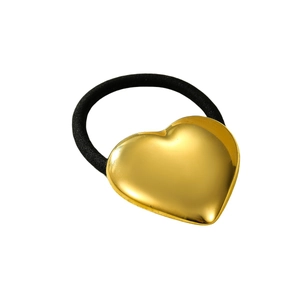 French minimalist 18K gold plated heart charm hair tie with elastic black band