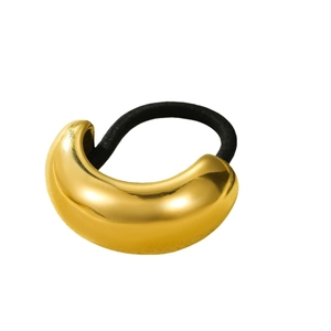 Minimalist 18K gold plated hollow arc metal charm with black elastic hair tie for women