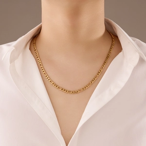 18K Gold Plated Stainless Steel Figaro Chain Necklace For Women Minimalist Fashion Long Link Necklace Jewelry Gift
