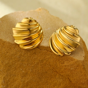Poliert 18K Gold Edelstahl Ohrringe mit plissiertem texturiertem Spiraldesign