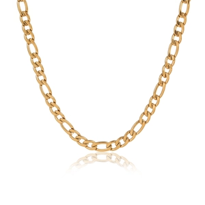 Elegant 18K gold plated Figaro chain necklace with a high-polished metallic finish