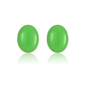 Minimalist green oval stud earrings in 18K gold plated stainless steel on white background