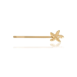 Barrette étoile de mer dorée 18 carats minimaliste avec détails sur fond blanc pur
