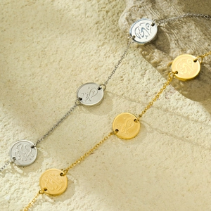 Bracelet Disque Rond Calligraphie Arabe en Acier Inoxydable pour Femmes Hommes Or Argent Plaqué Style Ethnique Bijoux