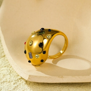 Bague goutte d'eau plaquée or 18 carats avec zircons multicolores irréguliers