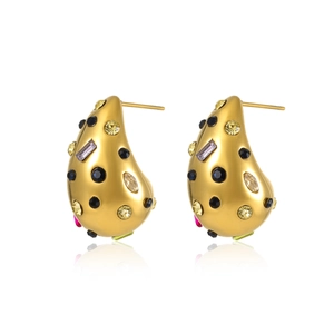 Boucles d'oreilles goutte en acier plaqué or 18K avec zircons colorés irréguliers