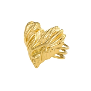 Lava style heart ring made of gold plated titanium steel with triple band design