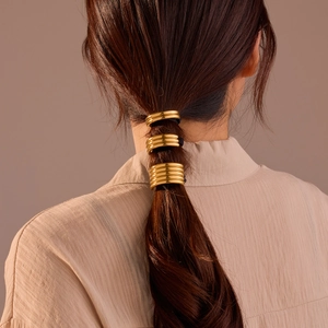 Minimalist Stainless Steel Metal Arc Hair Rings Set Gold Multi Layer Elastic Hair Ties For Women Fashion Ponytail Holders Accessories