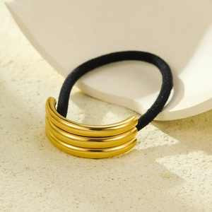 Minimalist gold multi-layered curved metal hair tie with black high-elastic hair band