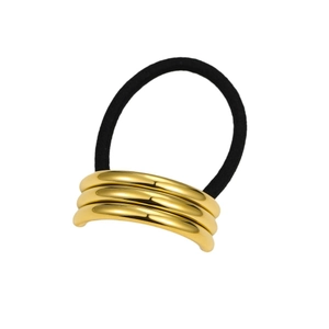 Minimalist elastic hair tie with three tiered gold-plated rings for ponytail decoration