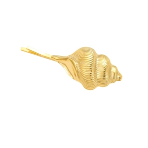 Barrette coquillage dorée élégante avec textures réalistes en acier inoxydable poli