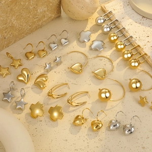 Vintage Edelstahl Herz Stern Muschel Creolen Ohrstecker Für Damen 18K Gold Silber Plattiert Glatt Geometrischer Schmuck Geschenk