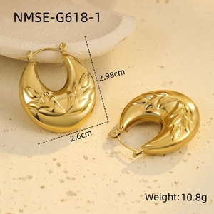 Detail showing 18K gold plated stainless steel hollow hoop earrings with dimensions 2.98x2.6cm