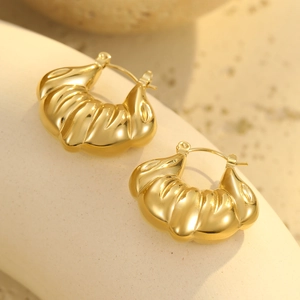Golden hollow croissant earrings with geometric texture in stainless steel for women