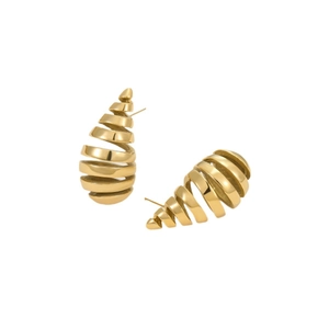 Pendientes de acero inoxidable bañados en oro de 18K con diseño de gota de agua en espiral