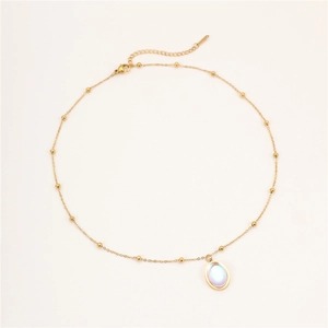Collier en acier inoxydable plaqué or 18 carats avec pendentif pierre de lune ovale