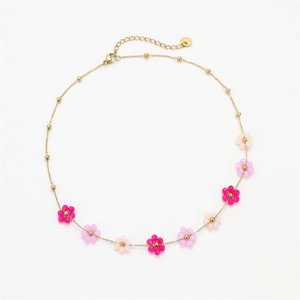 Collana in acciaio inossidabile placcato oro 18K con fiori di perline rosa sfumato