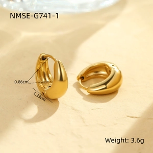 Polished gold thick hoop earrings with size dimensions and 3.6g weight details