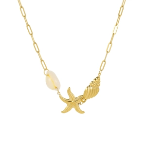 Goldene Büroklammerkette mit Muschel Seestern und Schnecke Anhänger für Damen