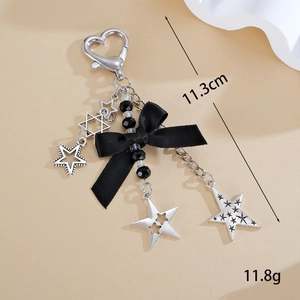 Y2K style silver star and black ribbon bow keychain pendant for women bags and phones