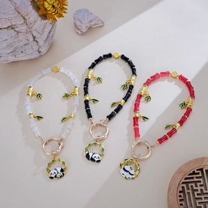 Handmade Panda Bag Charm Bamboo Joint Beaded Phone Strap Chinese Style Enamel Pendant Keychain For Women Girls Accessories