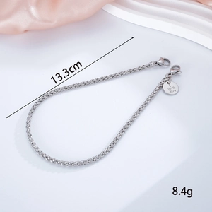 Detail of silver stainless steel charm chain with engraved I Love You tag and lobster clasps