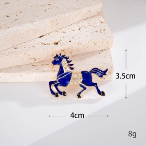 Pendentif cheval en alliage doré avec émail bleu et strass pour coques de téléphone