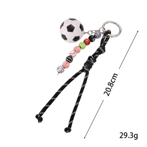 Sports-themed keychain with mini resin balls and black braided rope 20.8cm long