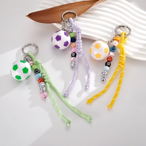 Handwoven nylon rope sports keychains with assorted ball beads and soccer charms