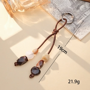 Handmade woven leather strap phone charm with colorful acrylic beads and agate patterns