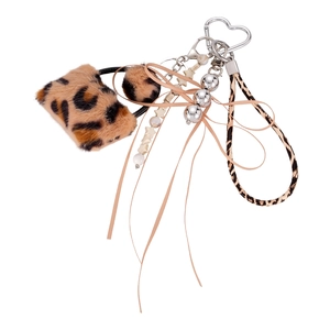 Leopard Plüsch Mini Tasche Schlüsselanhänger mit rosa Schleife und Herzverschluss aus Metall
