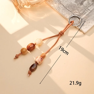 Handmade woven leather lanyard pendant with vintage acrylic beads for bags and phones