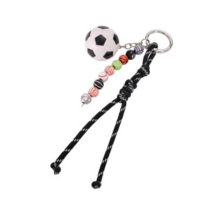 Creative sports-themed beaded keychain with mini soccer ball and woven nylon rope strap
