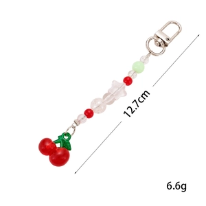Creative beaded cherry keychain with star pendant for bag decoration 12.7cm length