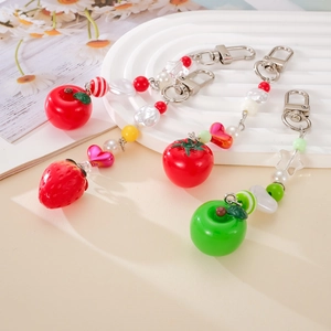 Korean Ins Handmade Beaded Fruit Phone Charm Strawberry Apple Tomato Bag Pendant Keychain For Women Pastoral Style Accessory