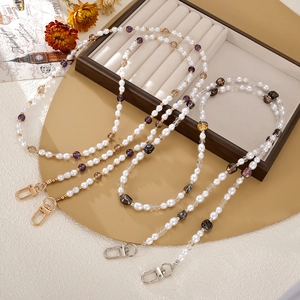 Handmade pearl crossbody phone chain with colorful beads and metal lobster clasps