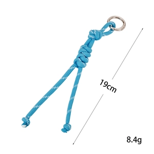 Blue nylon braided knot keychain with 19cm length and silver ring for bags and phones