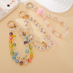 Handmade beaded phone charms with rose flower ball and teardrop beads in various colors