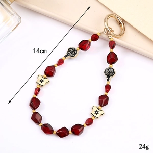 Chinese style crystal beaded lucky charm keychain with red beads and 14cm lanyard
