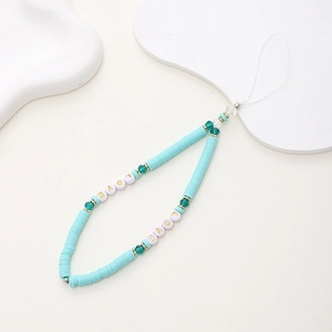 Handmade Tiffany blue polymer clay phone wrist strap with LOVE beads and crystals
