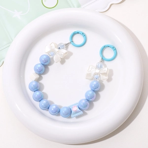 Blue mermaid bead lanyard with bow design and rabbit candy charm for phones