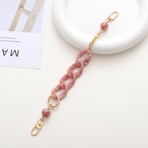 Pink marble acrylic chain strap with gold lobster clasps for handbags and phone cases