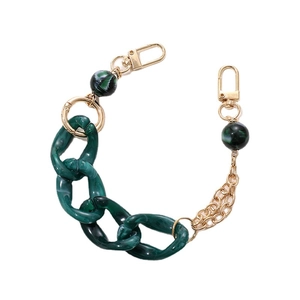 Acrylic marble green chain strap with gold metal links and lobster clasps for handbags