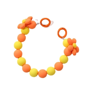 Frosted beaded phone charm strap with orange gradient flowers and spring clasp